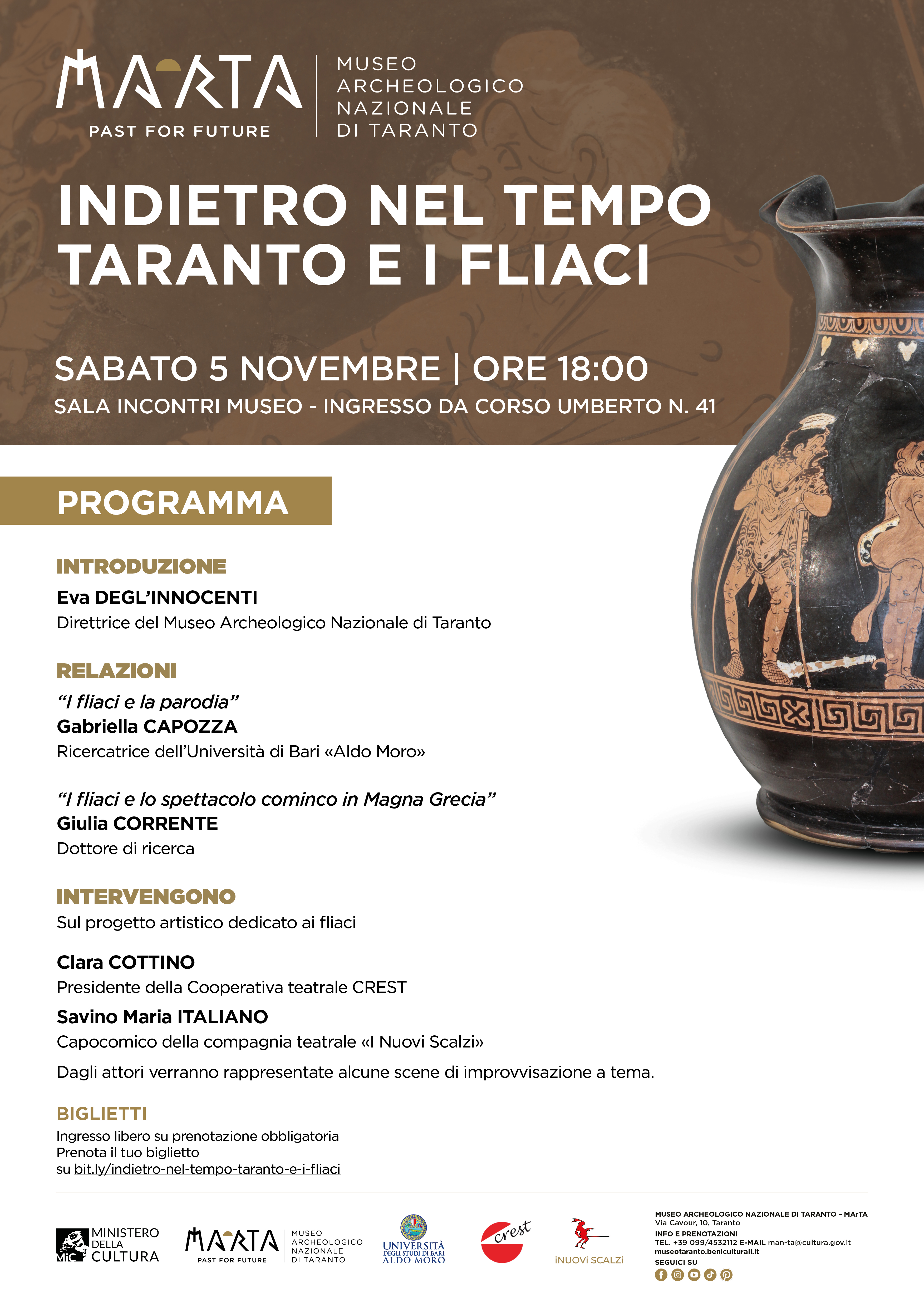“Indietro nel tempo. Taranto e i fliaci” Il 5 novembre al Museo Archeologico Nazionale di Taranto L’evento del MArTA e della Cooperativa teatrale CREST